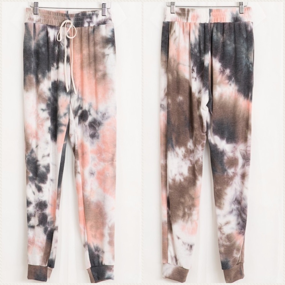 Charcoal, Chocolate & Coral Tie Dye Joggers